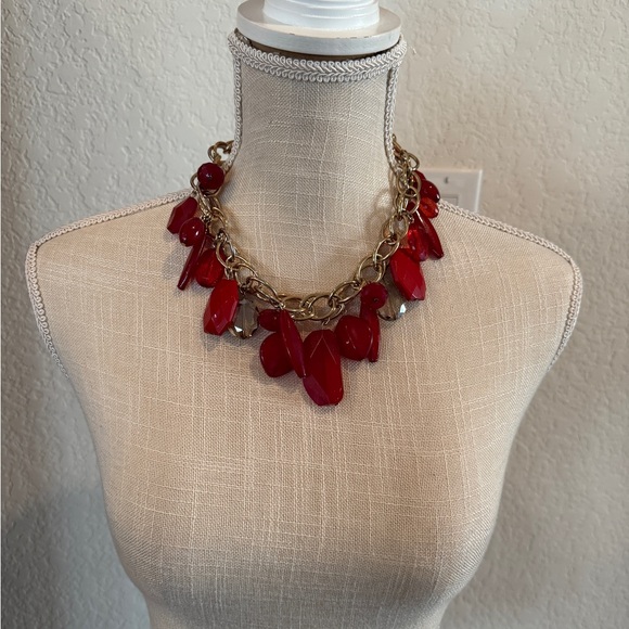 Chunky Red Acrylic and AB Bead Necklace - Picture 8 of 9